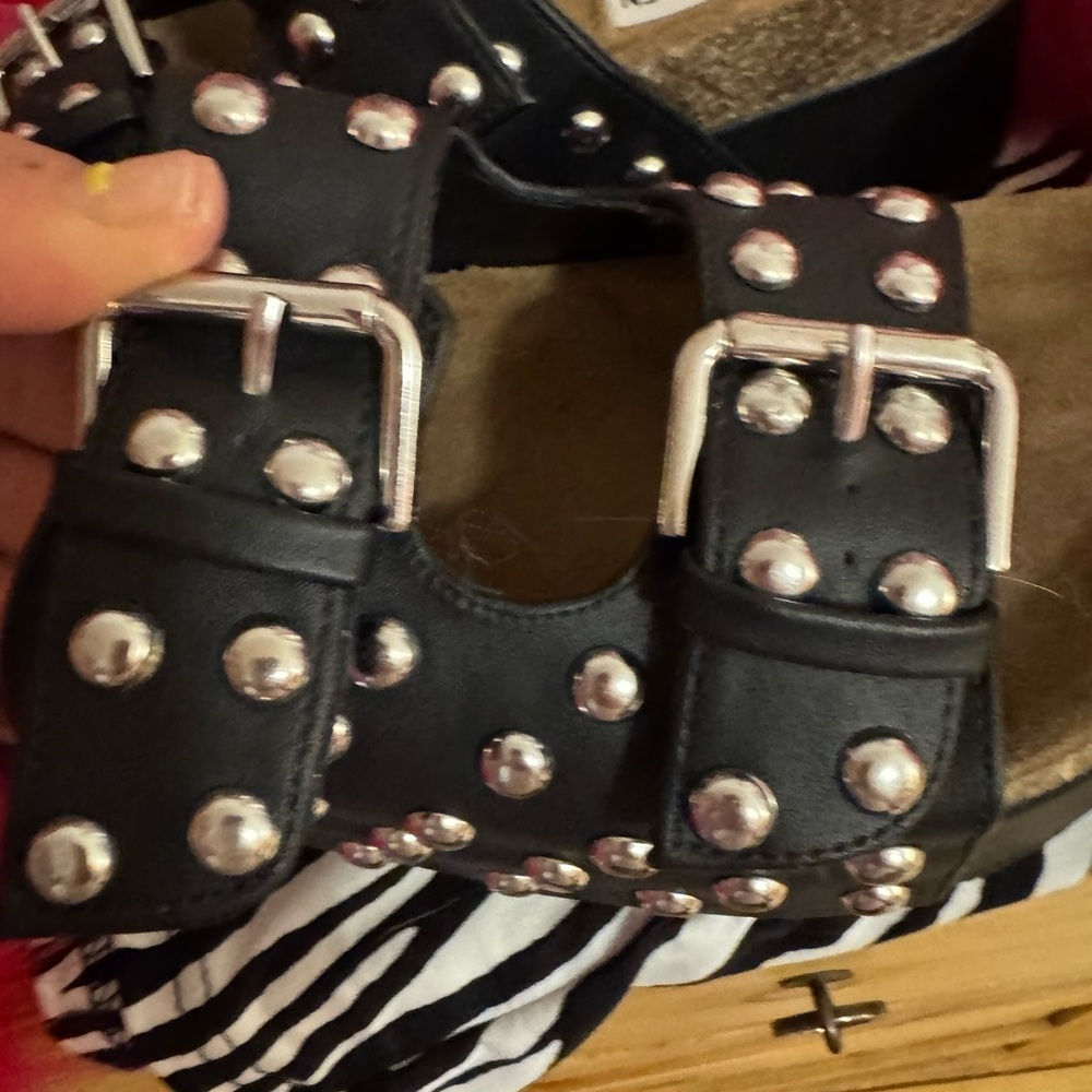 Steve Madden Studded Platform Sandals Size 7 🖤 Double Buckle Rockstar - Picture 8 of 12